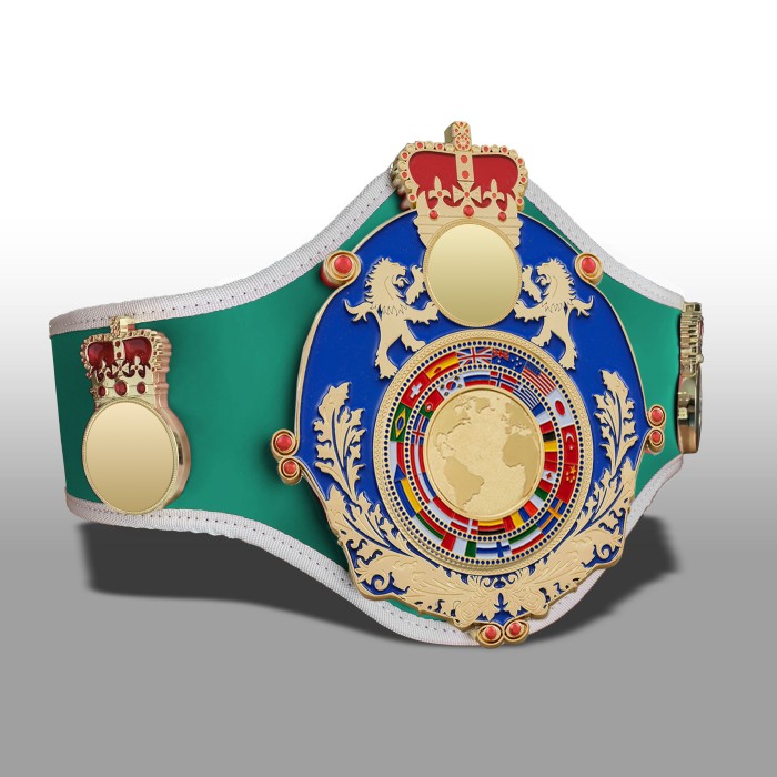 QUEENSBURY PRO LEATHER WORLD FLAGS CHAMPIONSHIP BELT - QUEEN/BLUE/G/FLAG - AVAILABLE IN 10+ COLOURS